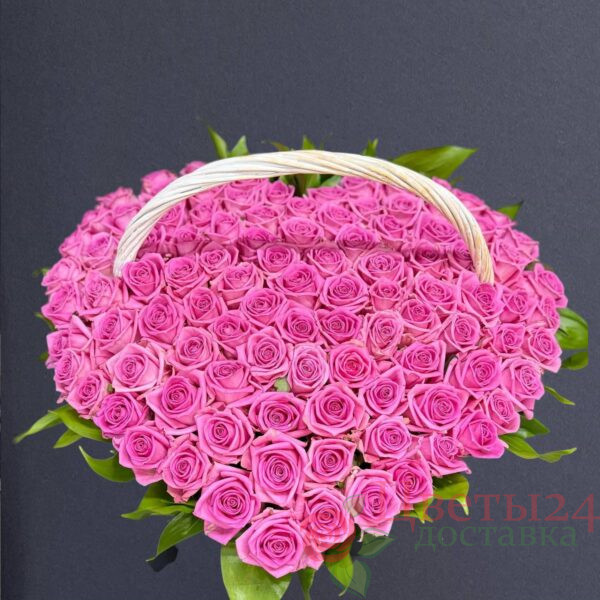 Корзина сердечко из 101 шт розовый Роза
